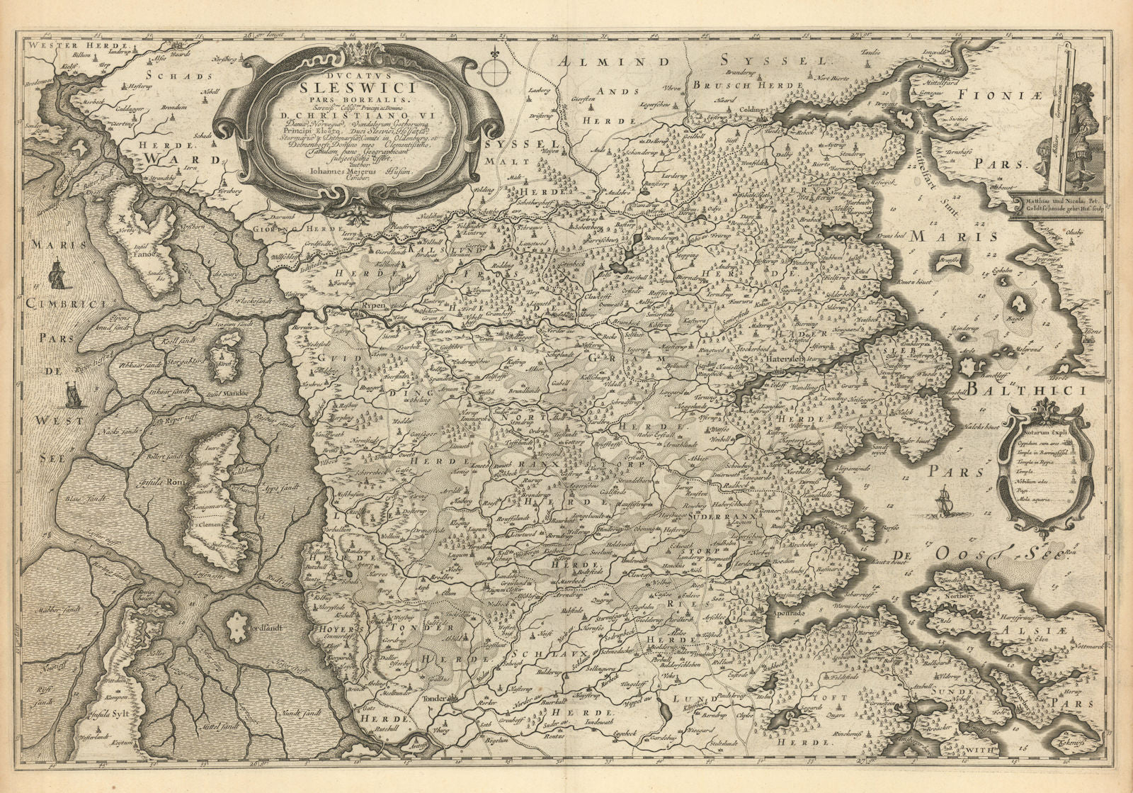 DUCATUS SLESWICI PARS BOREALIS. Duchy of Schleswig N. Denmark. BLAEU c1667 map